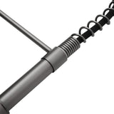 Grey faucet spring spout with coiled neck detail and braided hose section
