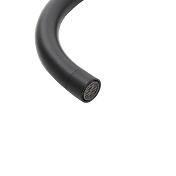Black faucet spout with threaded spray aerator tip