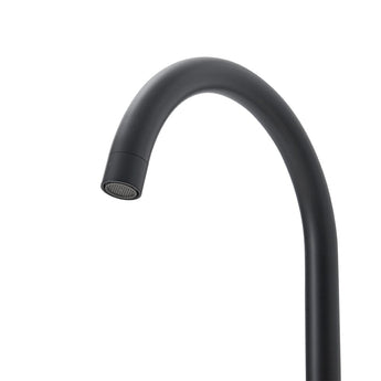 Black curved faucet spout with aerator end