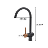 Black bar faucet dimensions: 38.5 cm height, 22.5 cm spout reach, 11.5 cm base