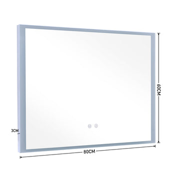 LED-Spiegel Maße: 80 cm Breite, 60 cm Höhe, 3 cm Tiefe