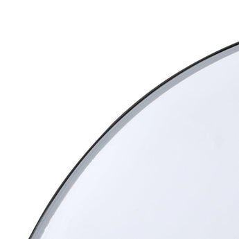 Close-up of round LED mirror light strip around the metal frame edge