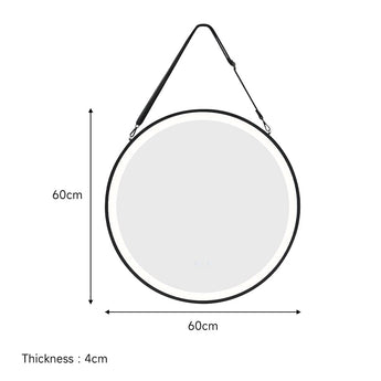 Round LED mirror: 60cm diameter, 4cm thickness, hanging strap