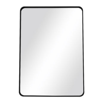 Rectangular wall mirror with black metal frame and rounded corners, 50cm
