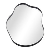 Irregular wall mirror with dark metal frame, smooth rounded edges