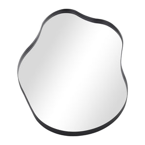 Irregular wall mirror with dark metal frame, smooth rounded edges