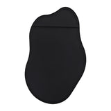 Irregular wall mirror back with black finish and curved, shield-like outline