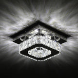 Square ceiling light with clear crystals and a central cut-crystal ring