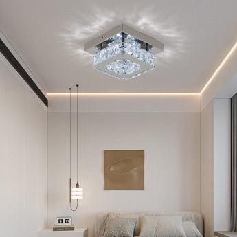 20cm modern square crystal ceiling light with chrome frame and cut crystal prisms