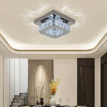 20cm square crystal ceiling light with chrome base and sparkling clear crystal elements