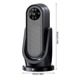 PTC space heater dimensions diagram, black body with control panel