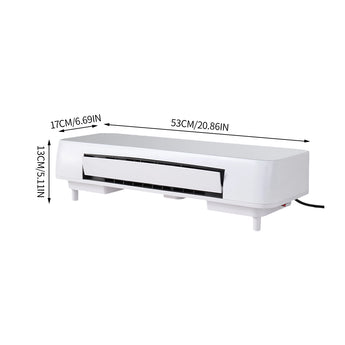 White electric heater size diagram with 53cm length and 17cm height markings