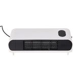 White electric heater with front grille and top indicator cover