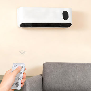 Wall-mounted electric heater with remote control for temperature settings