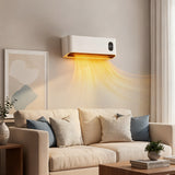 Wall-mounted electric heater with glowing heat output and small digital temperature display