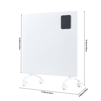 Convection heater front view with dimensions markings, white body and black control window
