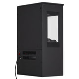 Schwarzer LED-Elektrokamin Rückseite mit Lüftungsgitter und Anschlusskabel