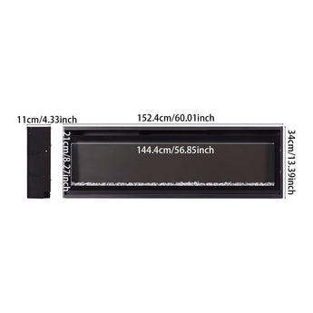 60-inch wall-mounted electric fireplace size diagram for the black unit frame