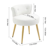White teddy fleece dressing table stool with rounded seat, tufted back, gold legs