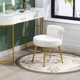 White teddy fleece dressing table stool with button-tufted back and gold legs