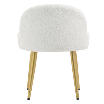 White teddy-fleece dressing table stool with rounded seat and gold metal legs