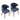 Two upholstered dining chairs in blue, curved backrest and cushioned seat