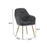 Dining chair size: 83 cm high, 42 cm wide; seat depth 46 cm
