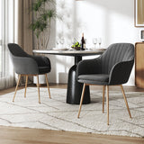 Velvet dining chair, dark gray, gold legs; cushioned seat and ribbed back
