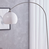 Adjustable arch LED floor lamp with white globe shade and arched metal frame