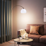 Adjustable arch LED floor lamp with white dome shade and marble base
