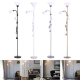 Double-head floor lamp in several finishes, each with two fabric shades