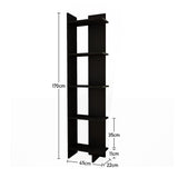 Black corner rack dimensions: 170cm tall, 45cm wide, 22cm depth, 5 tiers