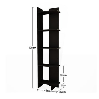 Black corner rack dimensions: 170cm tall, 45cm wide, 22cm depth, 5 tiers