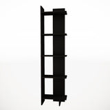 Black 5-tier corner bookshelf rack with open shelves and angled feet