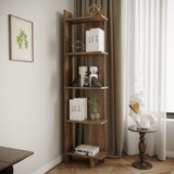5-tier corner shelf in brown wood-look with 5 open cubby levels