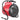 Red electric fan heater with black circular fan guard and carry handle.