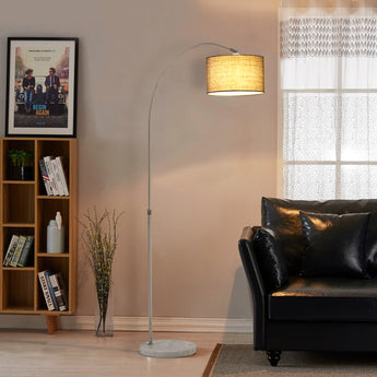 Home & Outdoor Direct arched floor lamp with gold shade and marble-look round base