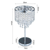 Crystal table lamp dimensions: 20cm shade, 40cm height, 15cm base diameter, 15cm stand