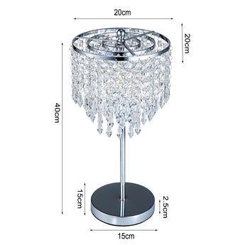 Crystal table lamp dimensions: 20cm shade, 40cm height, 15cm base diameter, 15cm stand