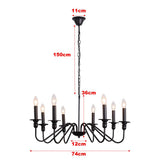 Vintage candle pendant dimensions: 74cm wide, 150cm long, 11cm canopy, 12cm base