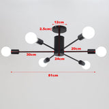 Black 6-light ceiling light size: 81cm wide, 24cm central, 30cm arm length