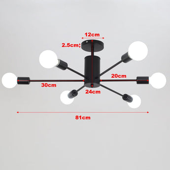 Black 6-light ceiling light size: 81cm wide, 24cm central, 30cm arm length