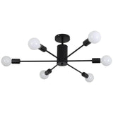 Industrial style 6-light ceiling light with black frame and six white globe bulbs