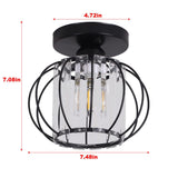 Lantern pendant dimensions diagram: black metal cage with clear glass cylinder