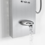 Silver shower panel with handheld outlet releasing water