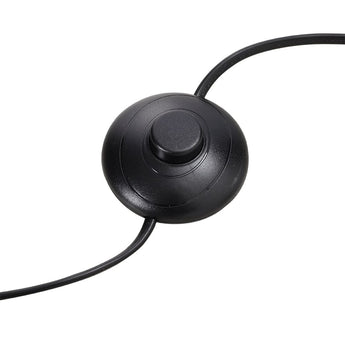 Black power switch cap on the cord of an industrial floor light