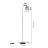 Size diagram of metal floor light: mesh shade on tall pole with round base