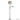 Black floor lamp with beige fabric drum shade and angled spotlight head
