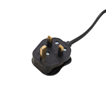 Black two-prong power plug with cord for floor standing lamp