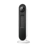 Black ceramic space heater with top control panel and standing base